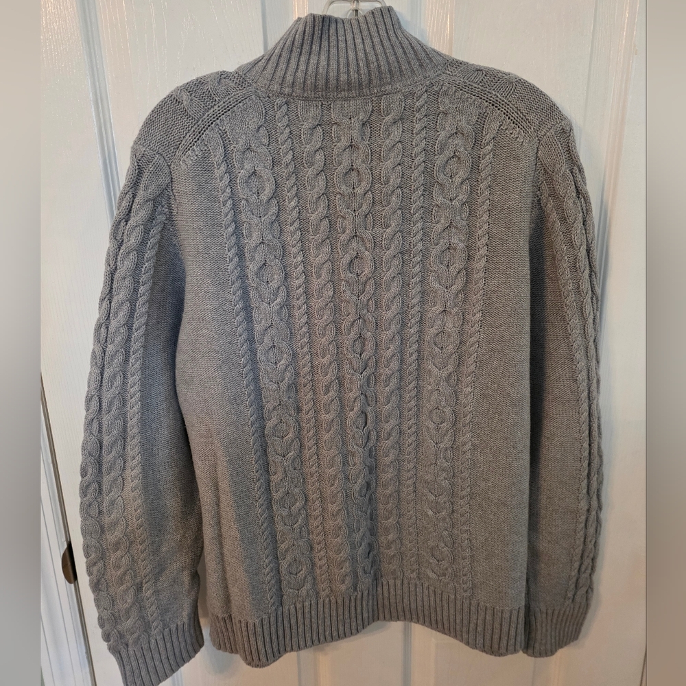 L.L. Bean Women Fisherman Grey Cable Knit Sweater Full Front Zip L - Picture 4 of 12